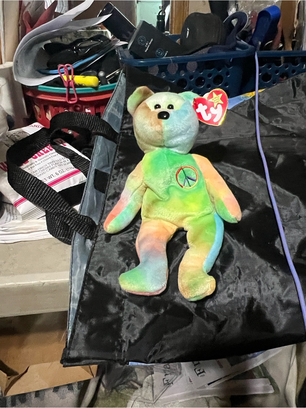 Vintage Beanie Baby Tie-Dye Peace Bear - Multicolor Plush Toy